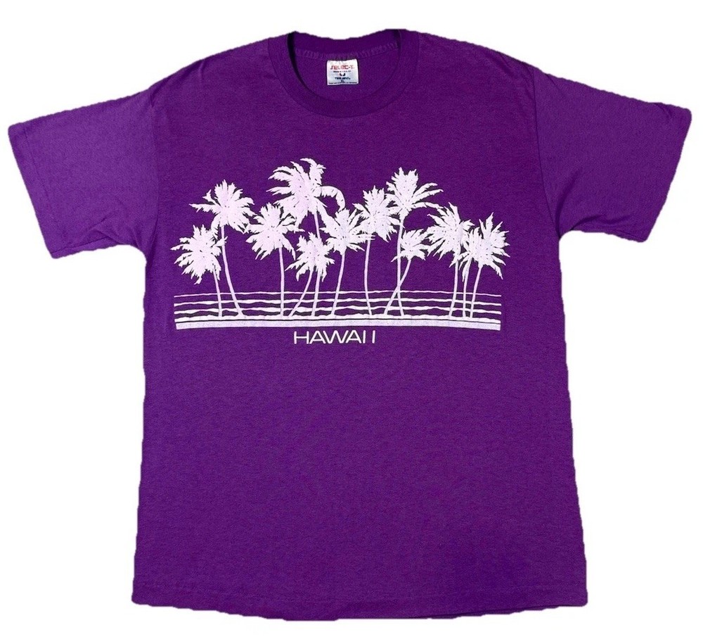 Vintage Hawaii T Shirt XL Purple Made USA Palm Tree Tee Select-T Tee Jays