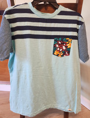 Free Planet Men’s Large Teal Blue With Tropical Flower T-Shirt 100% Cotton
