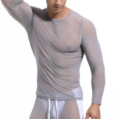 Mens Long Sleeve See Through Mesh T Shirt Sexy Muscle Clubwear Blouse Tops Tee