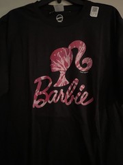 Mattel Barbie Silhouette T Shirt SzL Black Pink Tie Dye Splatter Graphic Tee New