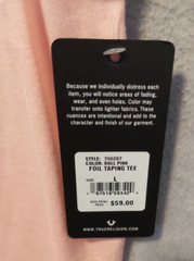 True Religion Foil Taping Men’s TEE Dull Pink Size Large Metallic Logo Stretch