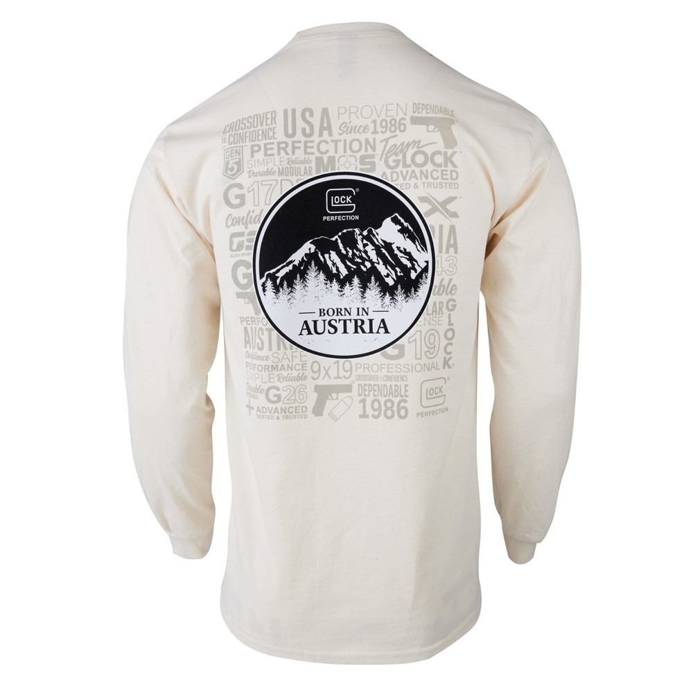 Glock AP96073 OEM Born in Austria, Long Sleeve T-Shirt, Large, Tan