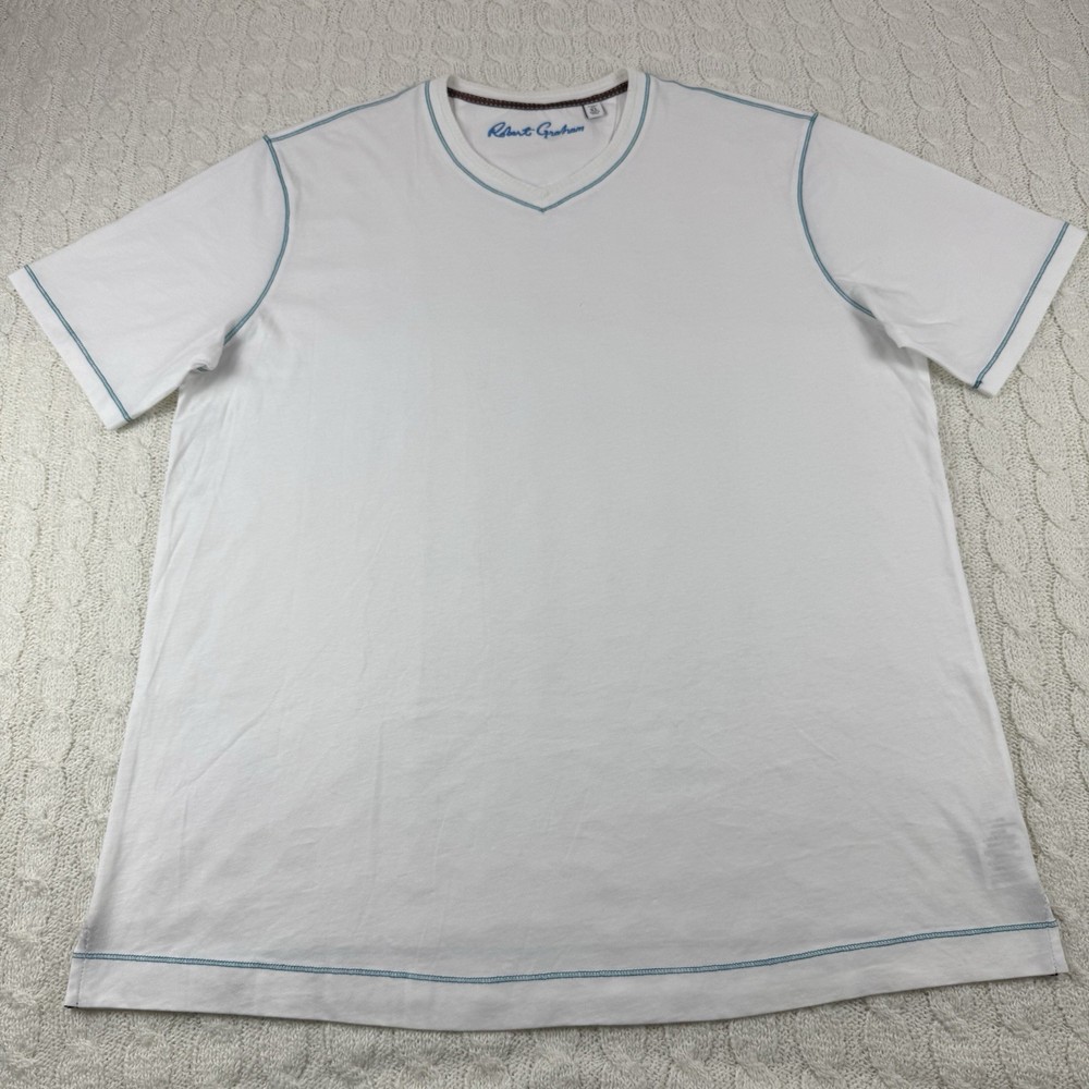 Robert Graham Classic Fit V Neck T-Shirt Men’s Size XL White Knit Supima Cotton