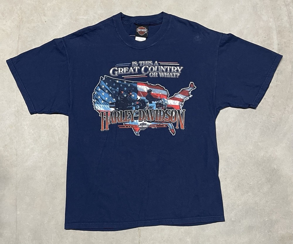Vintage Harley Davidson T Shirt Biker US Flag Great Country Hal’s Size Large