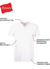 Hanes Men’s White V-Necks T-Shirt 6-Pack Undershirt Tee TAGLESS FreshIQ Comfort