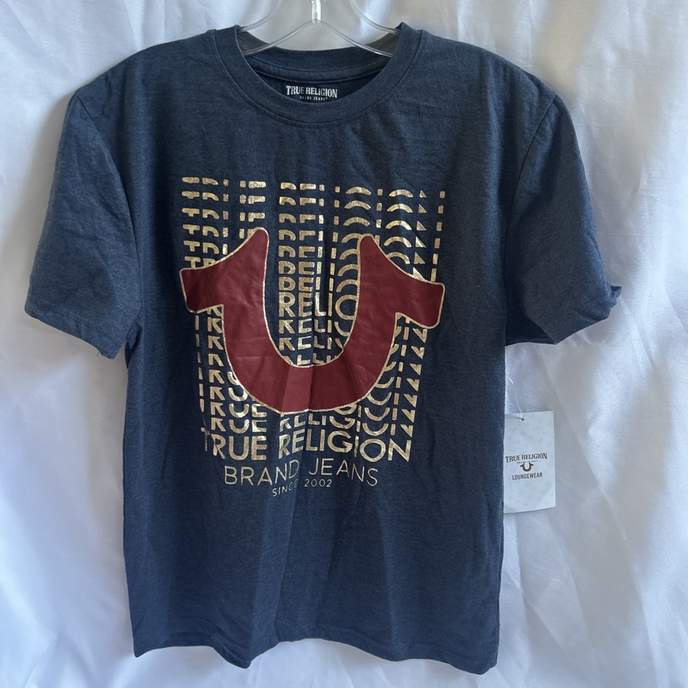 True Religion Men’s Medium Waterfall Metallic Horseshoe Logo Graphic T-Shirt