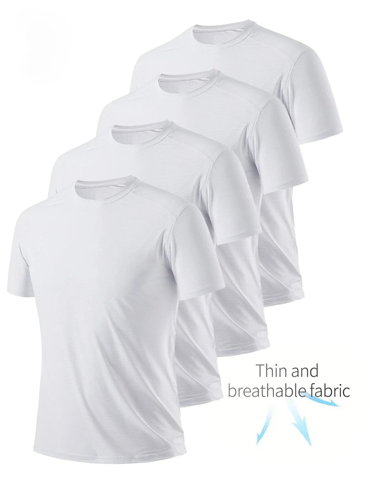 4-Pack White black Men’s T-Shirt Thin Solid color Quick Drying Breathable