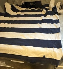 Polo Ralph Lauren Navy Blue & White Striped T-Shirt Size XL Bottom Hem Logo