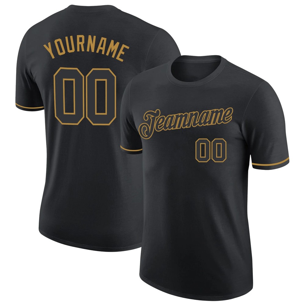 Custom Black Old Gold Performance T-Shirt Mens Sport Baseball Graphic Gift