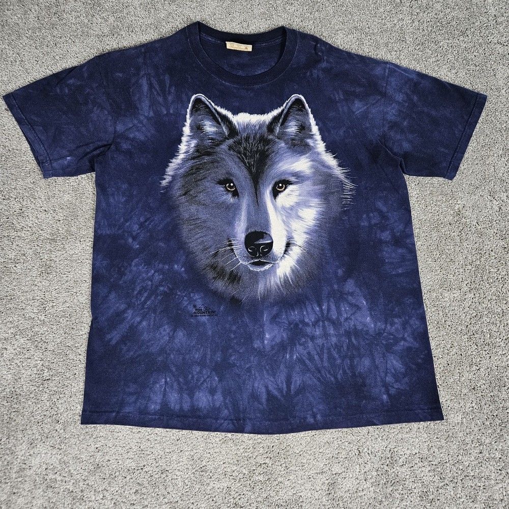 Vtg The Mountain T-Shirt Men’s Large Blue Tie Dye Tee Wolf Woodland Nature
