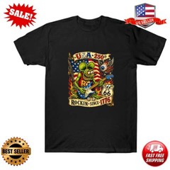 USA 250th Rat Fink US Highway 66 Guitar Flag Dice Ace Retro T-Shirt