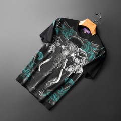 New Fashion Elephant Rhinestone Summer Short Sleeve Luxury Men Trend T-Shirt