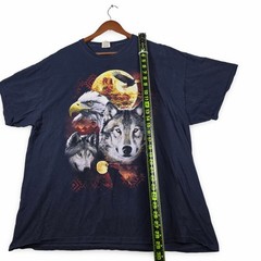 Wolf Eagle Moon Desert Nature Graphic Tee Navy Blue Mens Size 2XL Southwestern
