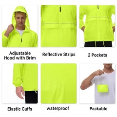 Mens Rain Jacket Cycling Running Waterproof Raincoat Hood Windbreaker Coat