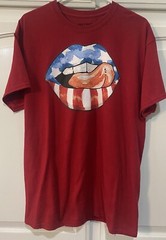 Mouth and Tongue Graphic Red GILDAN DryBlend T-Shirt Unisex Size Large