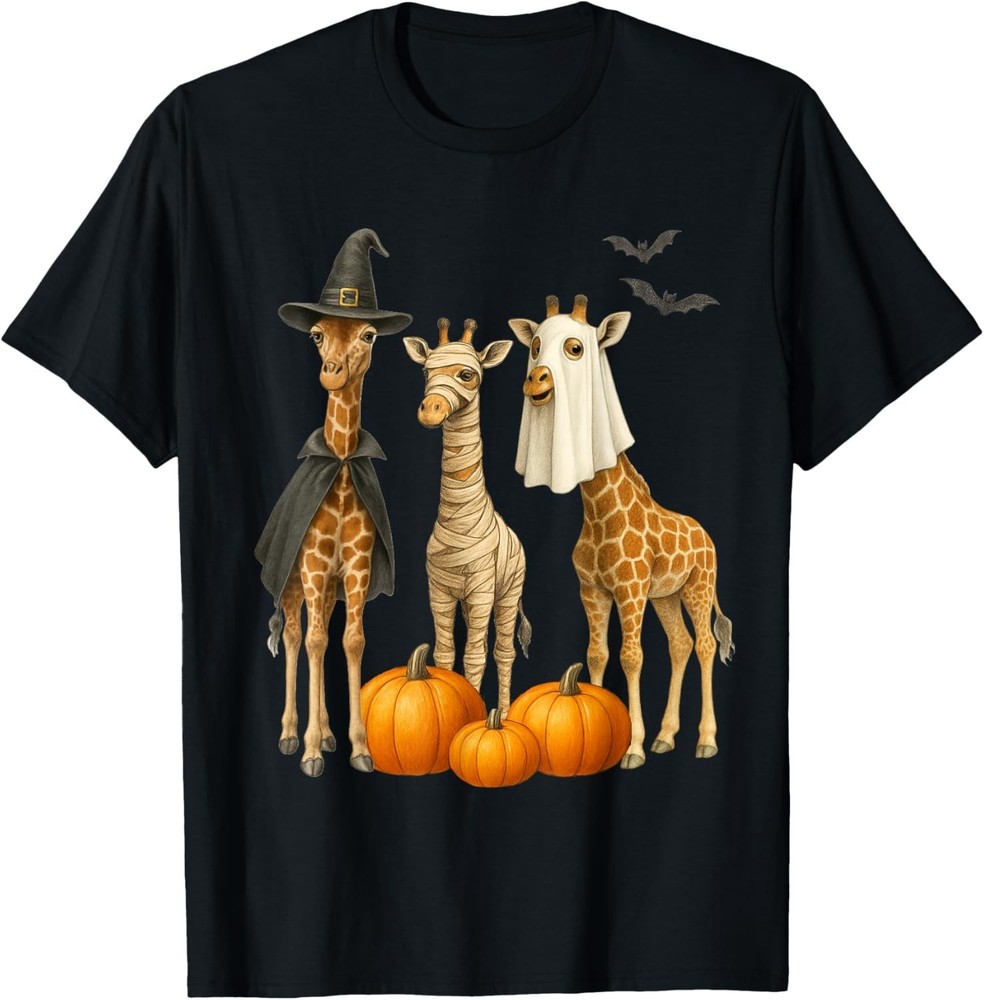 Giraffe Boo Mummy Witch Halloween Costume Giraffe Pumpkin T-Shirt