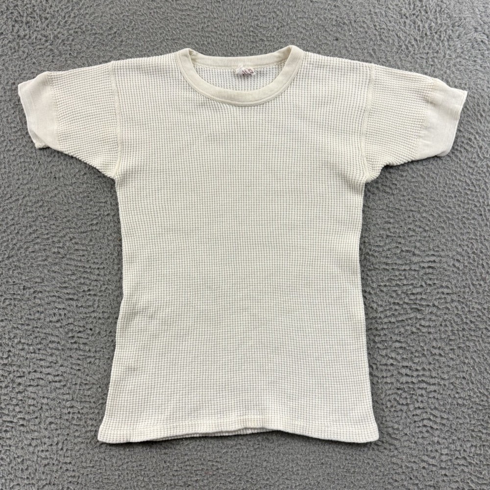 Vintage BVD Thermal Shirt Mens Small White Short Sleeve 60s Waffle Knit USA