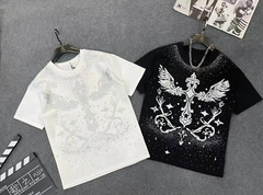 Men Fashion Luxury Trend Cross Wing Drills Rhinestone Diamond Streetwear T-Shirt