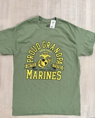 USMC “PROUD GRANDPA UNITED STATES MARINES” Green T-Shirt – New – Size M / MEDIUM
