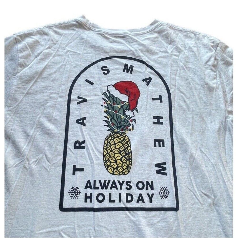 Travis Mathew T-Shirt Mens XXL White Always On Holiday HUGE Logo Christmas MINT