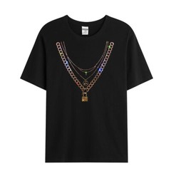 New Fashion Chain Rhinestones Summer Short Sleeve Luxury Men Trend Black T-Shirt