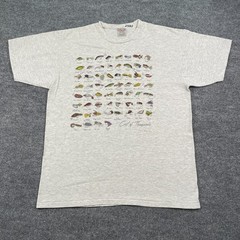 Vintage 90s Cast Of Thousands Fish Bait Fishing Shirt XL 23×29 Heather Gray