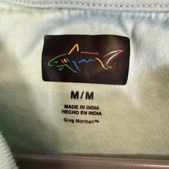 Greg Norman Pocket Tee Size M Light Green Tshirt Fish Logo Medium weight Fabric