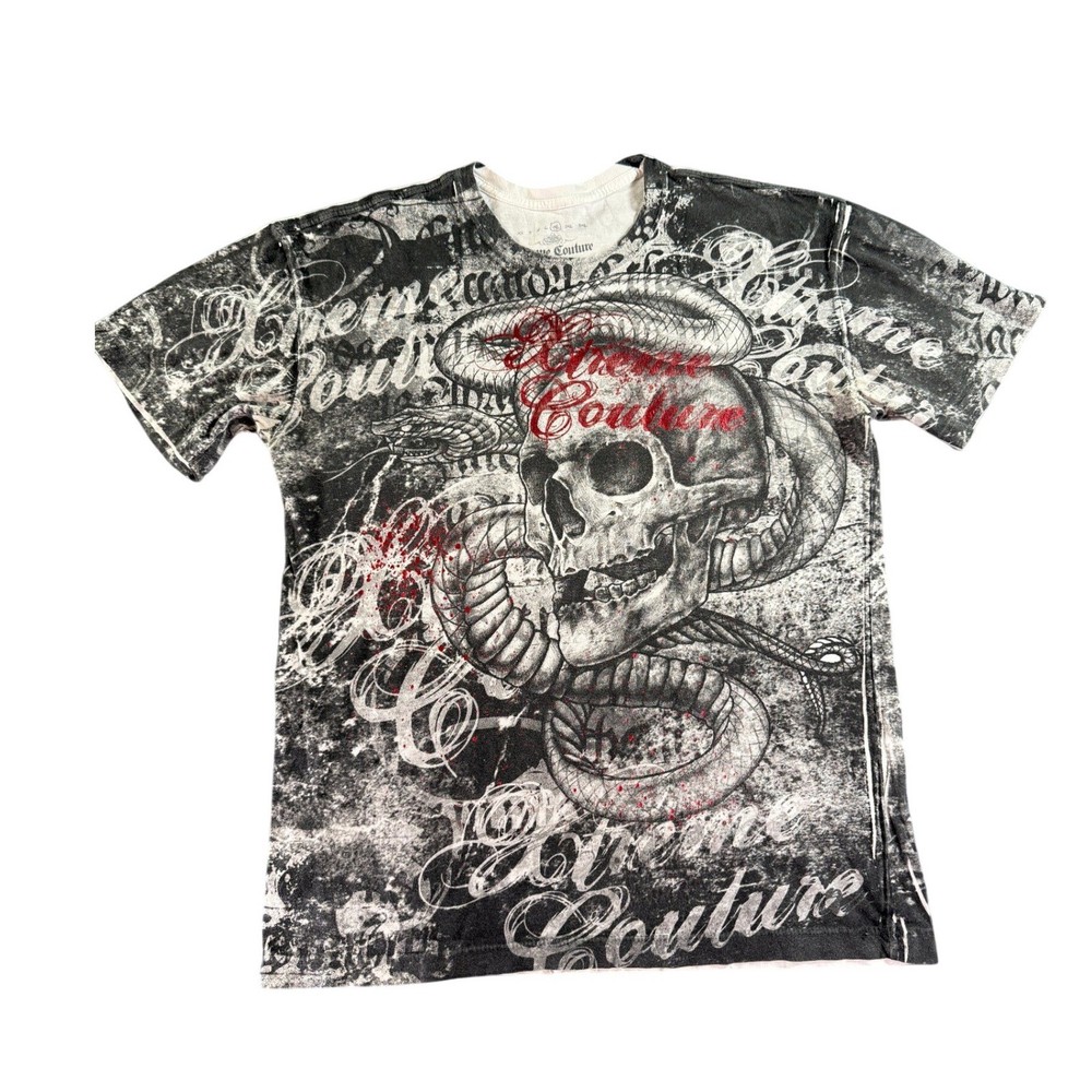 Xtreme Couture Graphic T-Shirt Mens XL Black Skull Snake MMA Streetwear USA Made