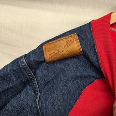 Vtg Tee Shirt Homemade Altered Denim Jean Brands WesternRed Blue Size L
