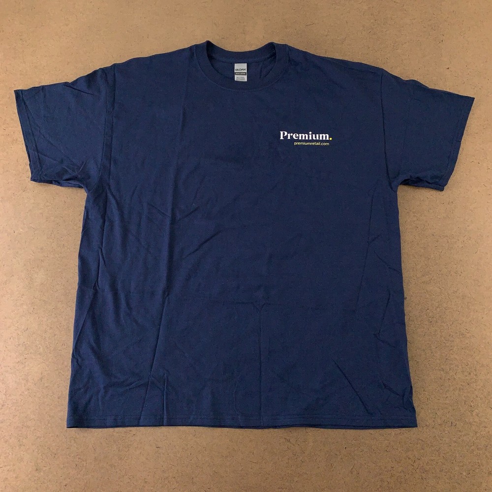 Gildan Men’s Size XL Navy Premium Retail Logo Graphic Short Sleeve T-Shirt New