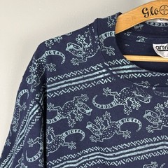 VTG Anvil Allover Gecko Print T-Shirt Size XL Navy Blue Turquoise Crewneck USA