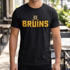 NHL Boston Bruins Mens Black Graphic T-Shirt Spoked B Logo New With Tags
