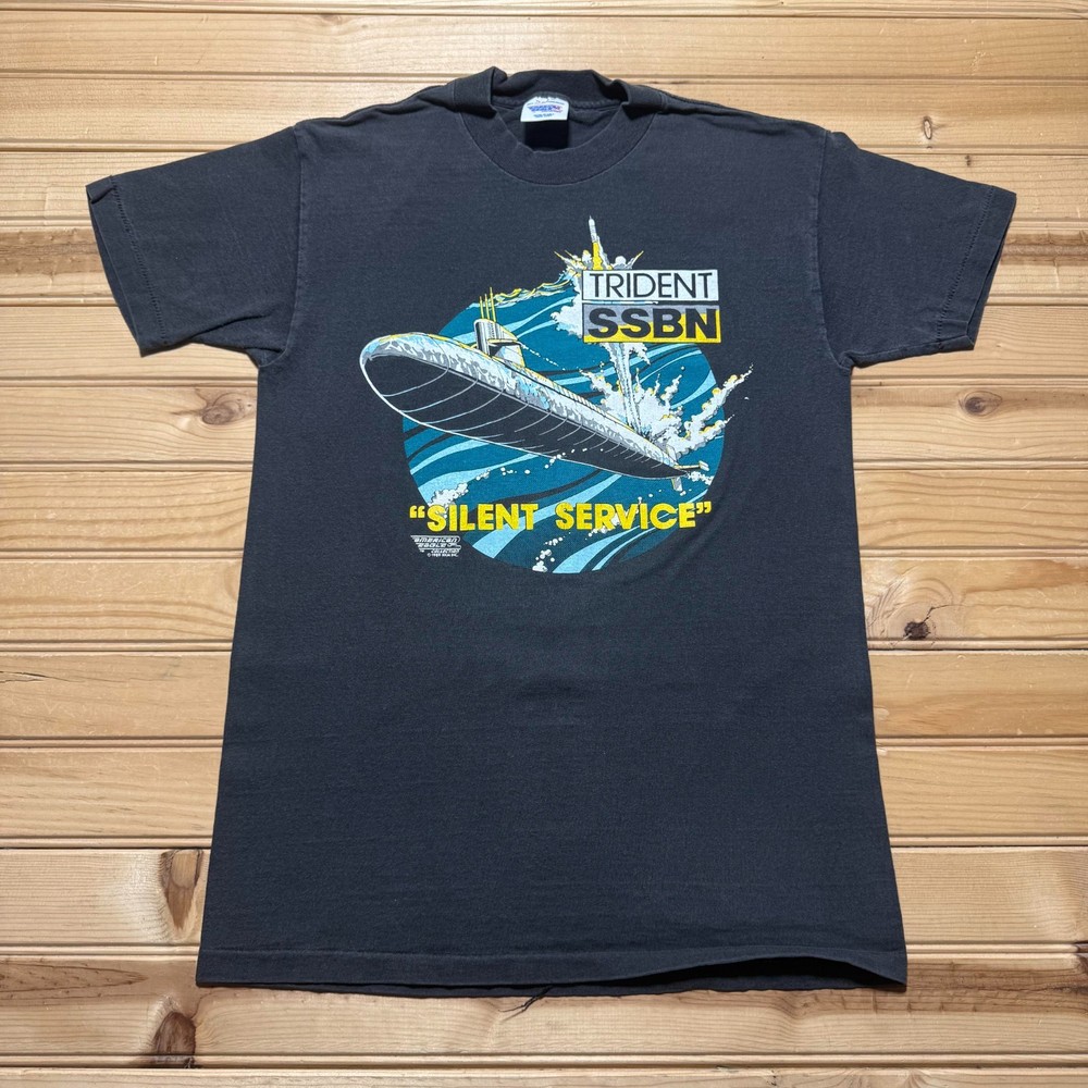 Vintage 1989 Trident SSBN Silent Service Submarine Graphic T-Shirt USA – Medium