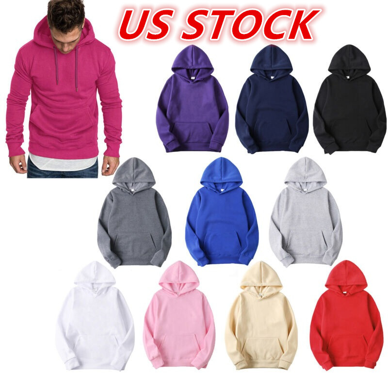 US Men’s Drawstring Hooded Sweatshirt Long Sleeve Hoodies With Pocket Streetwear