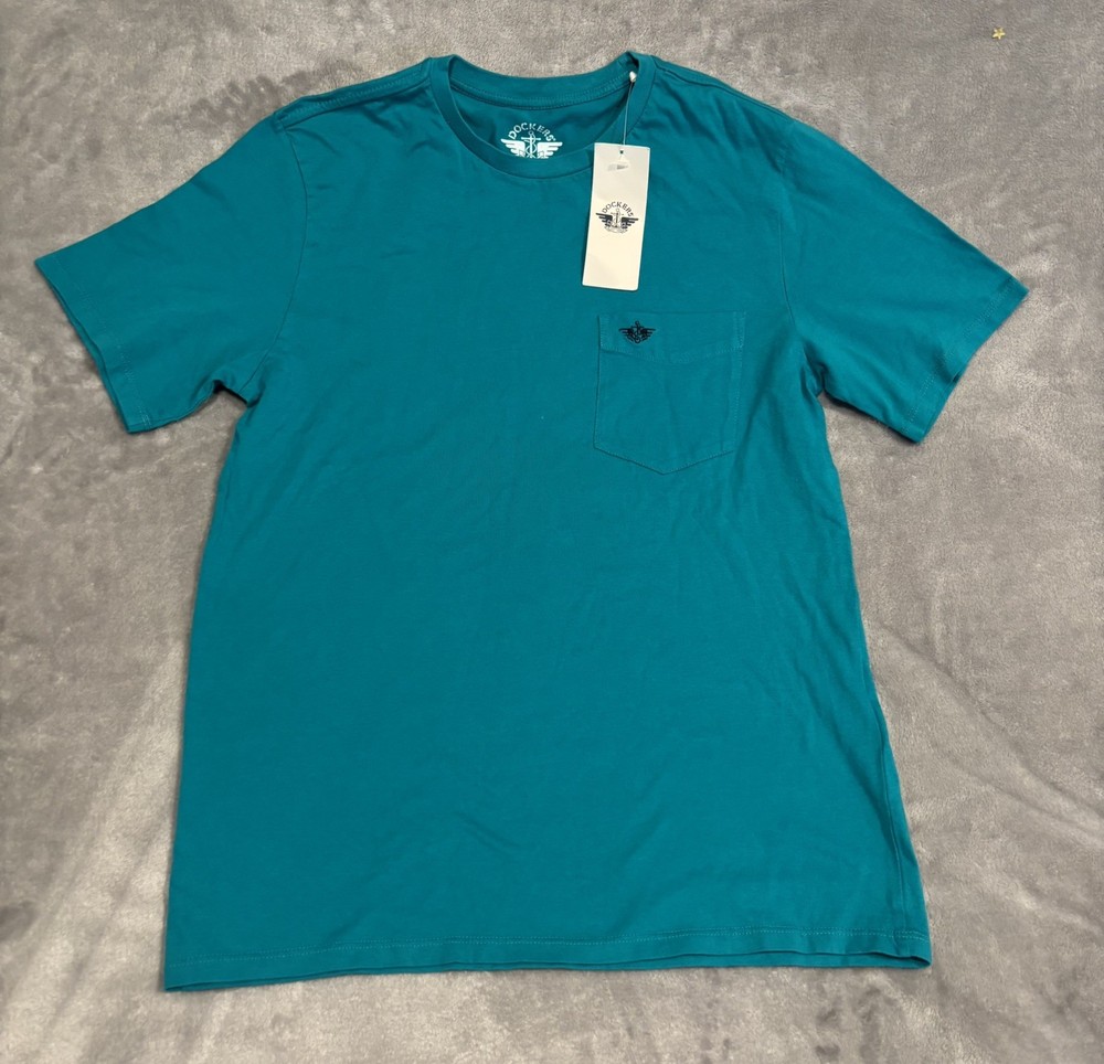 Dockers Men’s Blue Solid Crew Neck Short Sleeve T-Shirt Regular Size S