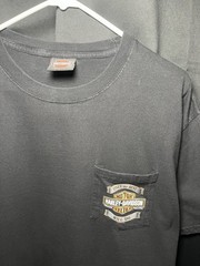 VTG Black Harley Davidson Motorcycles Round Rock Pocket Tee