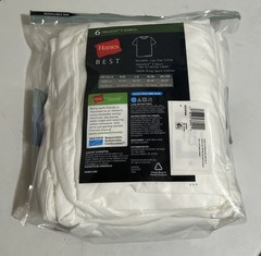 HANES MEN’S T-SHIRTS WHITE 6-PACK 100% COTTON TAG-LESS LAY FLAT COLLAR MEDIUM
