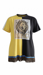 100% Cotton Two Tone Yellow/Black Tee Shirt Lion of Judah King Brown Fringes