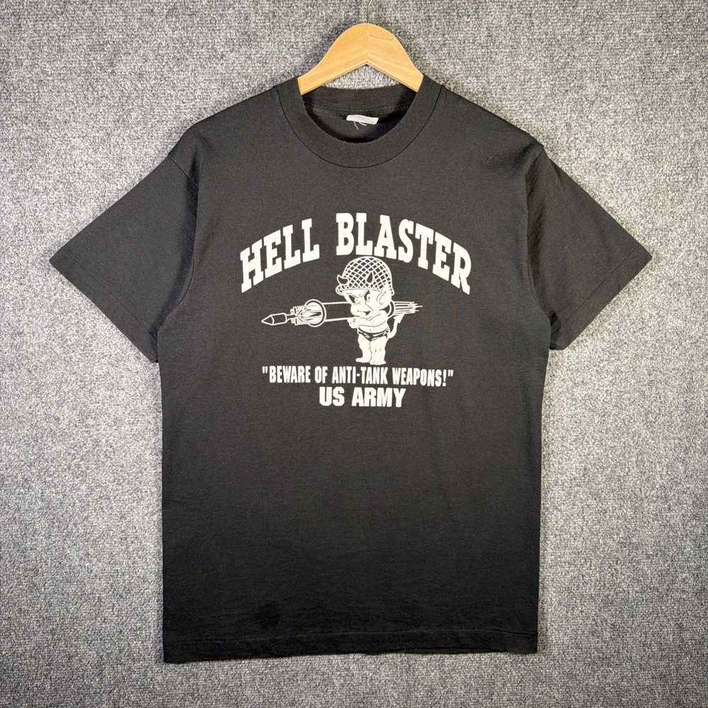 Vintage Army Shirt Medium Black Hell Blaster Cartoon Parody War Military 90s USA