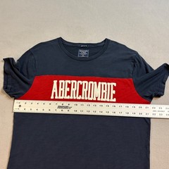 Vintage Abercrombie & Fitch Mens XL Navy Blue Red Stripe Logo T-Shirt Cotton
