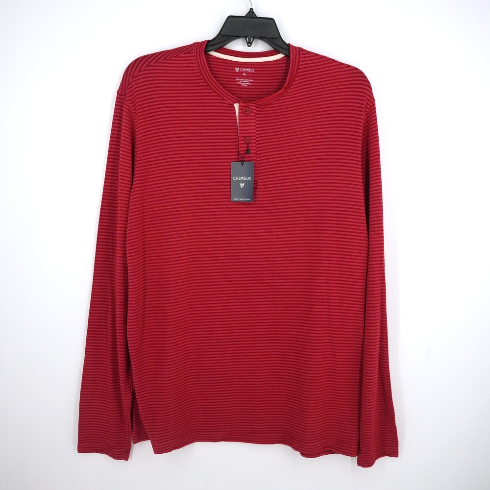 Cremieux Men’s Long-Sleeve Henley Shirt XL Red Pink Striped NWT $69.50