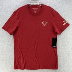 NWT True Religion Mens Shirt Medium M Red Stamp Foil Red Short Sleeve Camisa