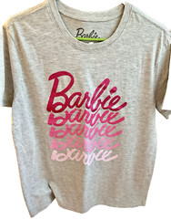 Barbie T-Shirt Unisex Adult Light Gray with Pink Ombre Letters “Barbie”
