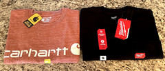 Lot (2) Carhartt & MILWAUKEE Tools Crew Neck T Shirt Heavy Duty S/S POCKET Small