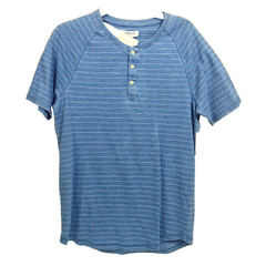 Goodthreads Soft Cotton Henley T Shirt Med Short Sleeve NWT Indigo Blue Stripes