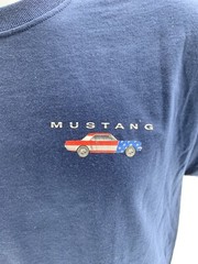 Ford Mustang T-Shirt – Navy Blue w/ American Flag & Pony Logo – Licensed