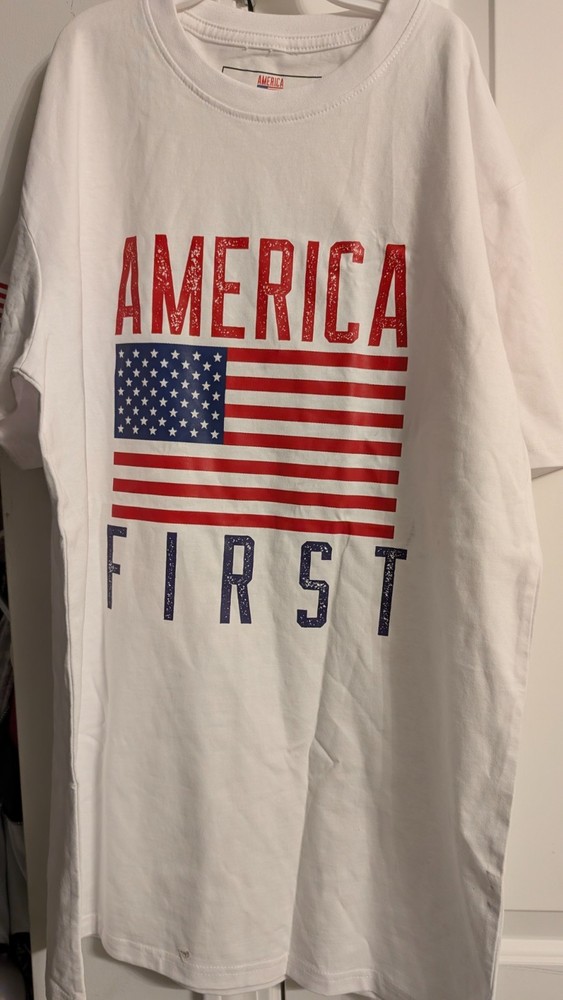 America First Shirt | Patriotic USA Flag Design Tee L (B)