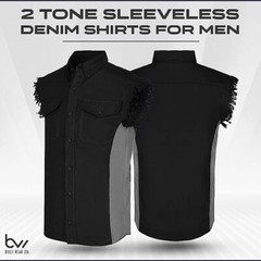 MEN’S SLEEVELESS DENIM SHIRTS – 2-TONE – WITH VERTICAL REFLECTIVE SAFETY LINING
