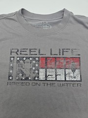 Reel Life T-Shirt Men 2XL Gray Graphic Print American Flag…#37364