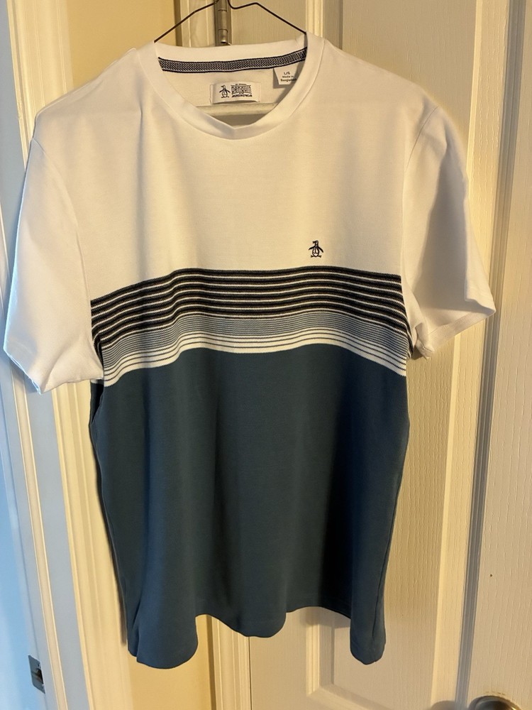 Original Penguin Men’s Striped Colorblock Crew Neck Short Sleeve T-Shirt L